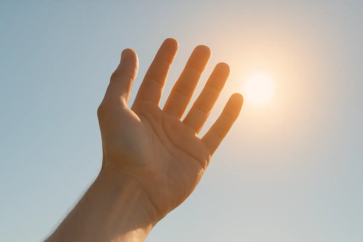 Offene Hand im Sonnenlicht – Symbol für Ziel, das noch nicht erreicht ist in der Integralen Theorie