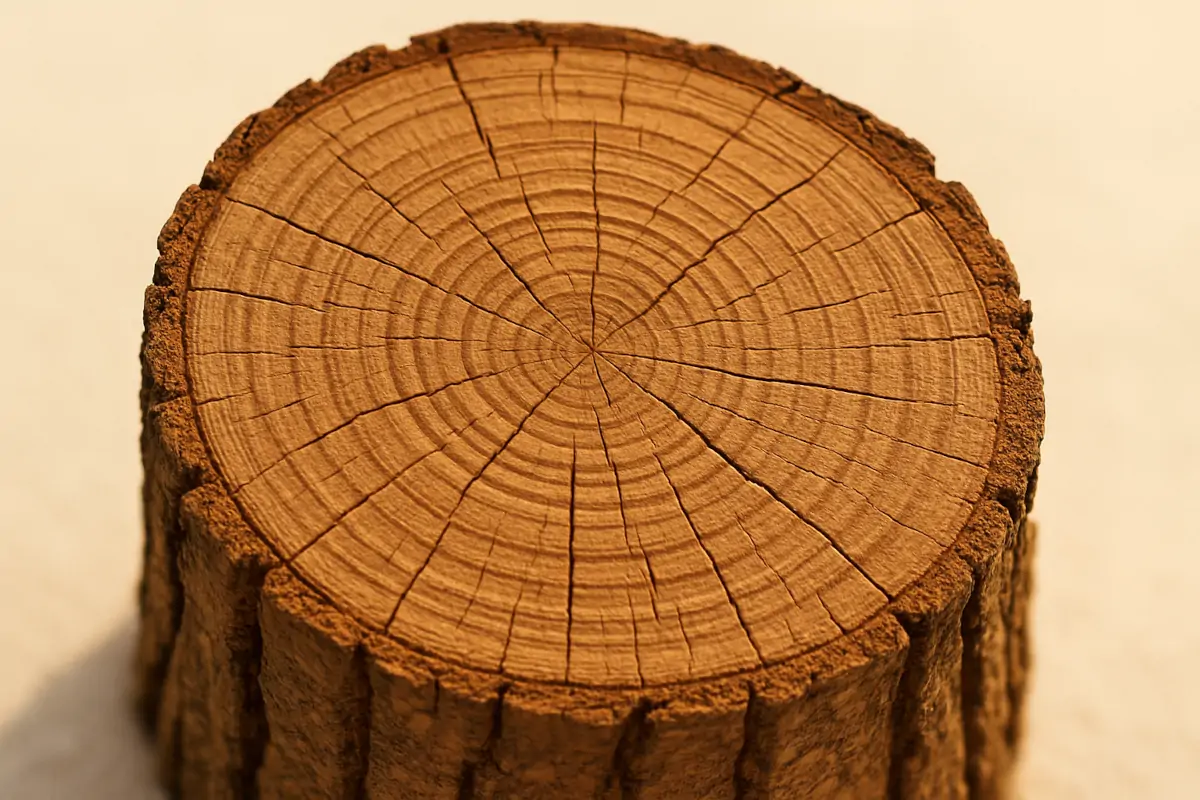 Nahaufnahme von Baumstamm mit Jahresringen – Symbol für Ursprung und Entwicklung in der Integralen Theorie