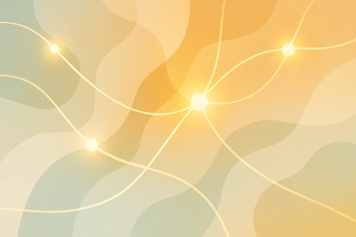 Leuchtende Knotenpunkte und Linien in sanften Farben – Symbol für Netzwerke, Resonanz und Verbindung