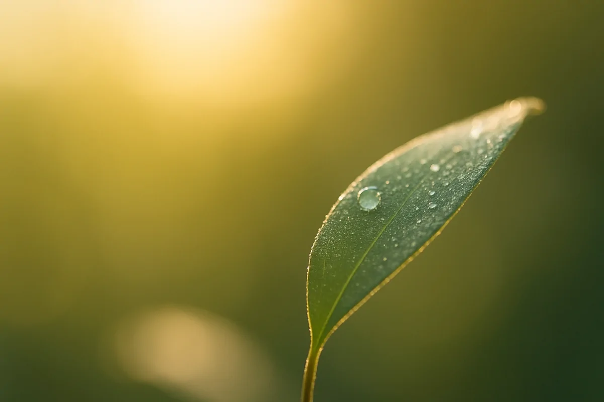 Morgentau auf einem Blatt – Symbol für Frische und Klarheit.
