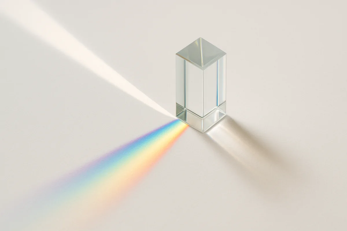 Glasprisma, das Licht in ein Spektrum von Farben bricht – Symbol für konstruktivistische Sichtweise und Wahrheit als Resonanz