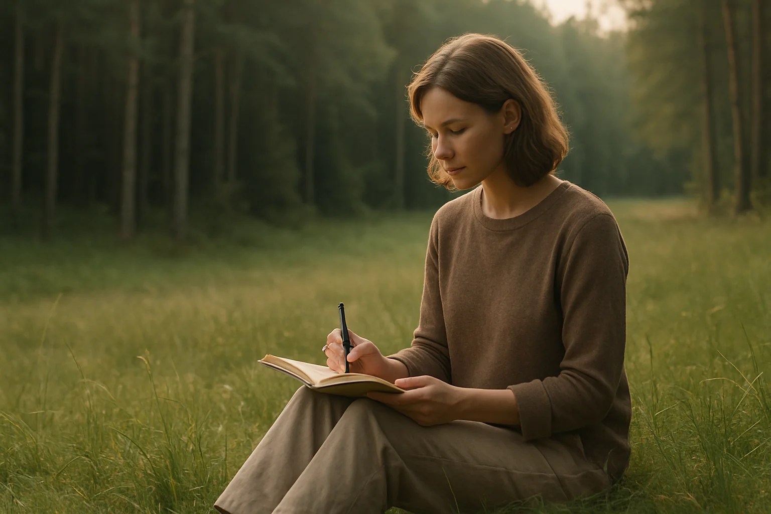 Schreibende Person in der Natur
