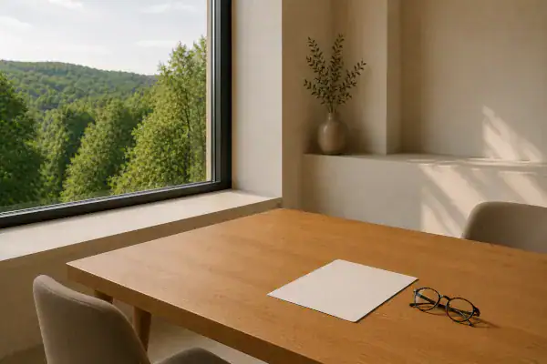 Zwei einander zugewandte Stühle – Symbol für Coaching-Gespräch.