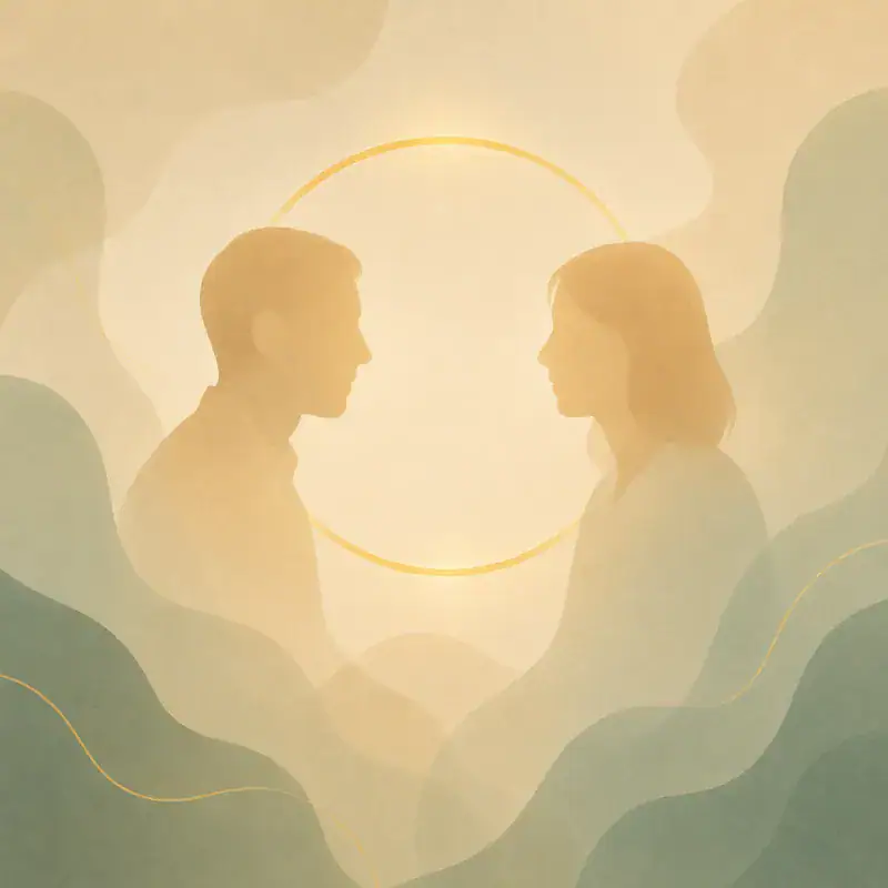 Zwei Silhouetten im goldenen Licht – Symbol für Begegnung und Resonanz im Coaching